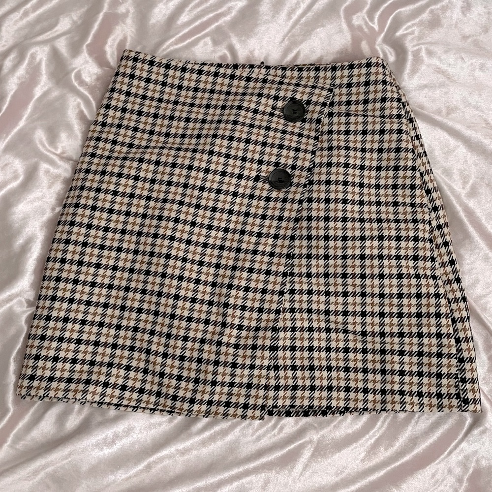 h&m houndstooth wrap mini skirt